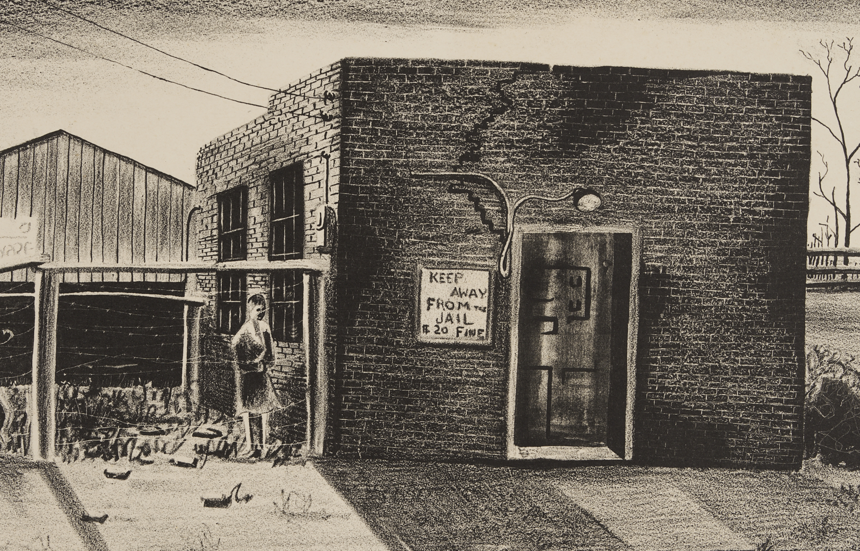 Lot 195: Carroll Cloar Lithograph, C/O The Marked Tree Jail, 1941