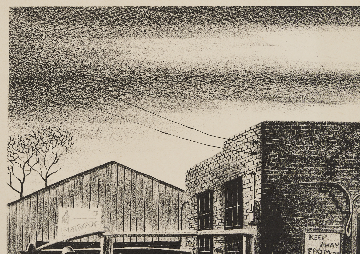 Lot 195: Carroll Cloar Lithograph, C/O The Marked Tree Jail, 1941