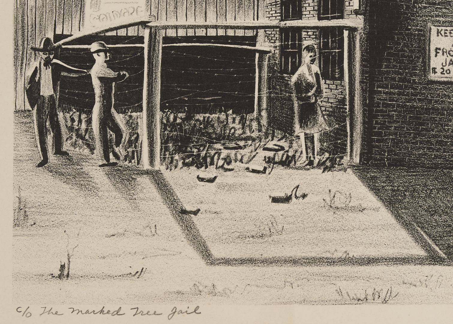 Lot 195: Carroll Cloar Lithograph, C/O The Marked Tree Jail, 1941
