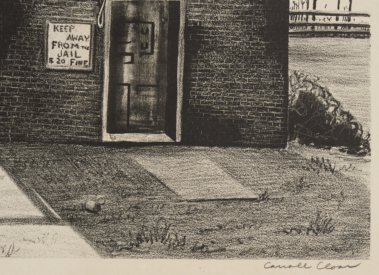 Lot 195: Carroll Cloar Lithograph, C/O The Marked Tree Jail, 1941