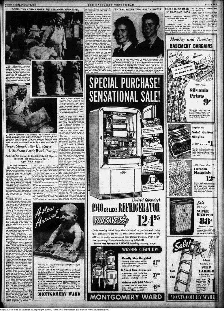 Lot 196: William Edmondson School Teacher Sculpture, Exhibited