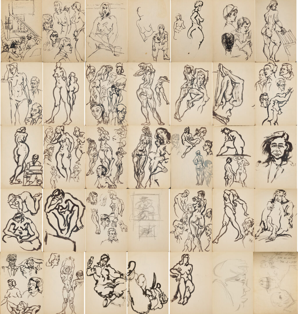 Lot 198: Joseph Delaney Sketchbook, 35 Works on Paper Incl. Ink Wash Paintings & Drawings
