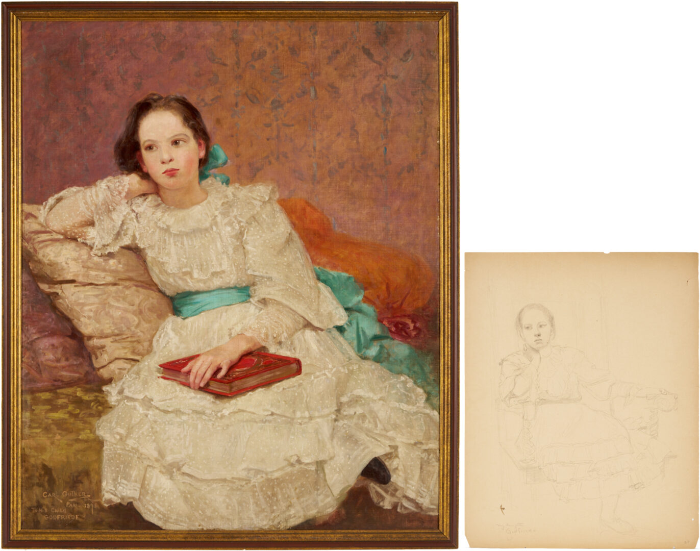 Lot 199: Carl Gutherz O/B Portrait of The Artist’s Daughter Plus Study