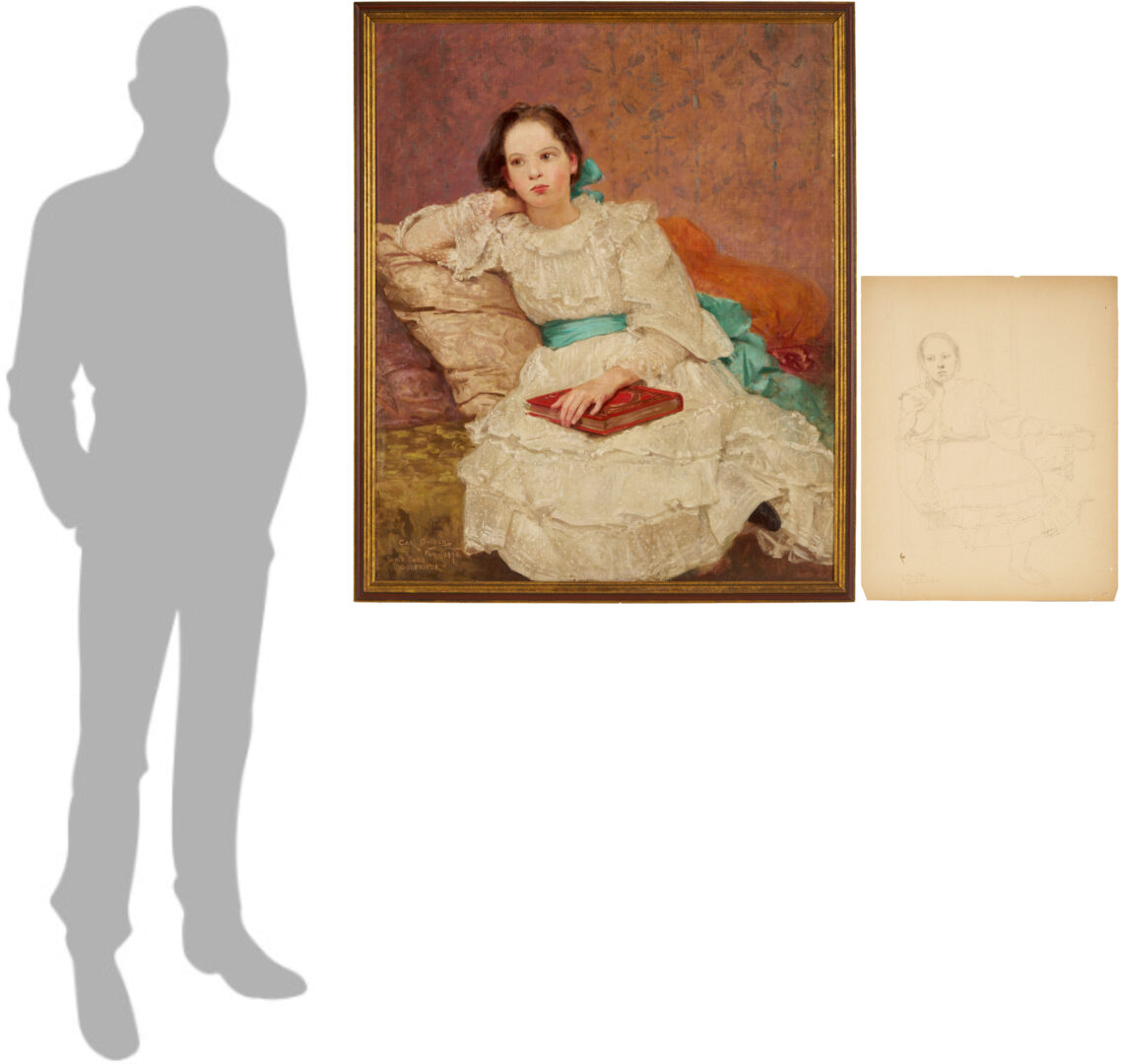 Lot 199: Carl Gutherz O/B Portrait of The Artist’s Daughter Plus Study