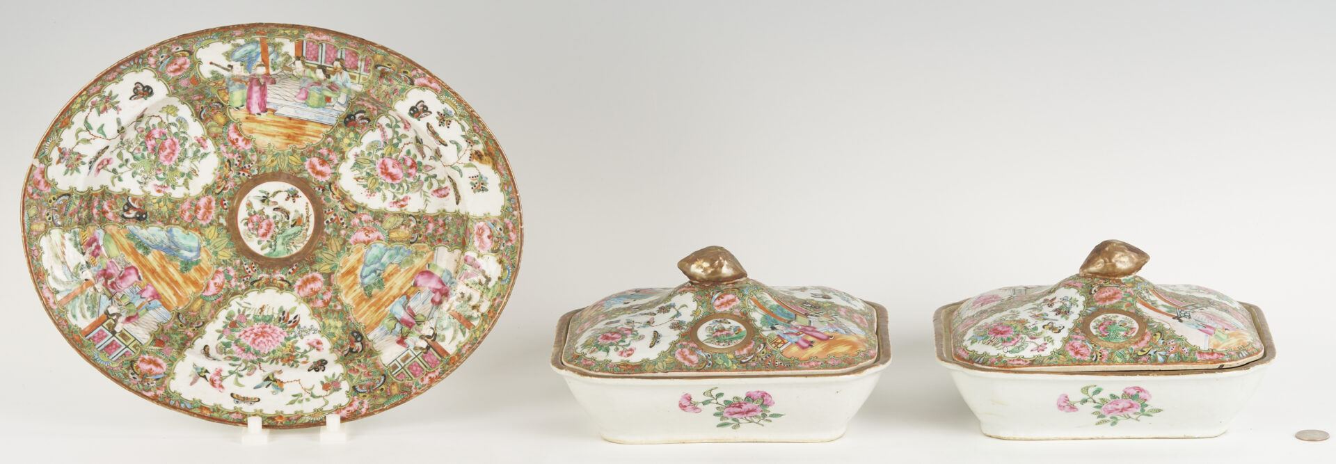 Lot 19: 3 Chinese Rose Medallion Porcelain Pcs., Platter & Entree Dishes