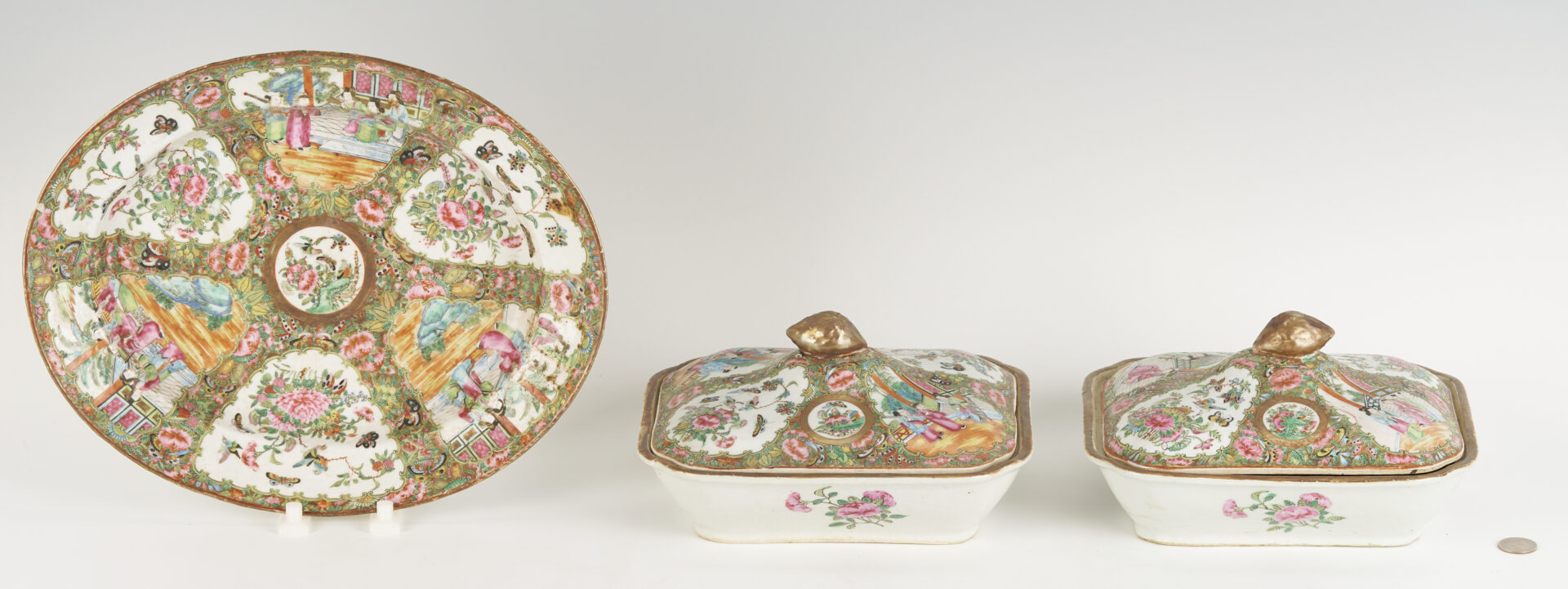 Lot 19: 3 Chinese Rose Medallion Porcelain Pcs., Platter & Entree Dishes