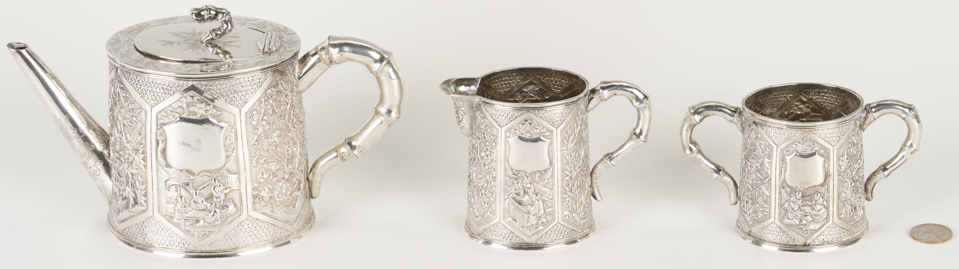 Lot 1: Chinese Export 3-Piece Silver Tea Set