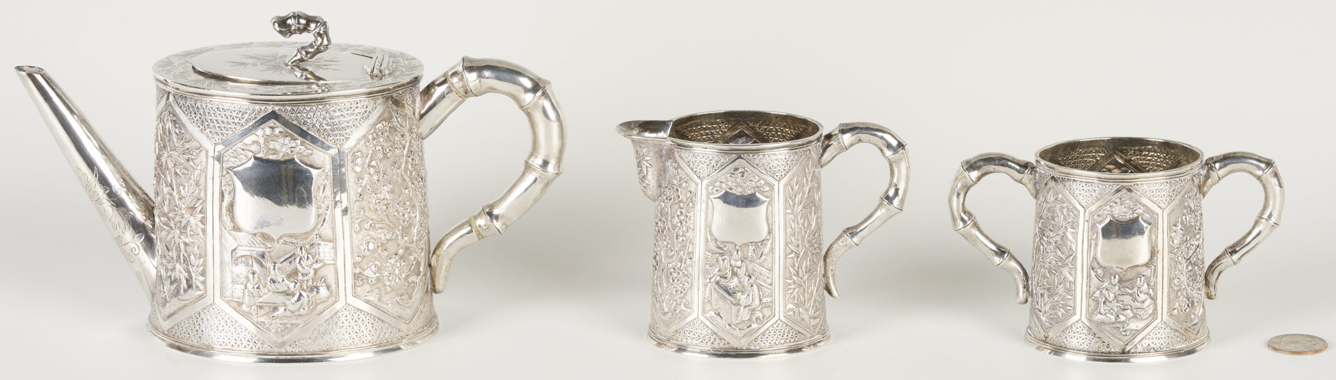 Lot 1: Chinese Export 3-Piece Silver Tea Set