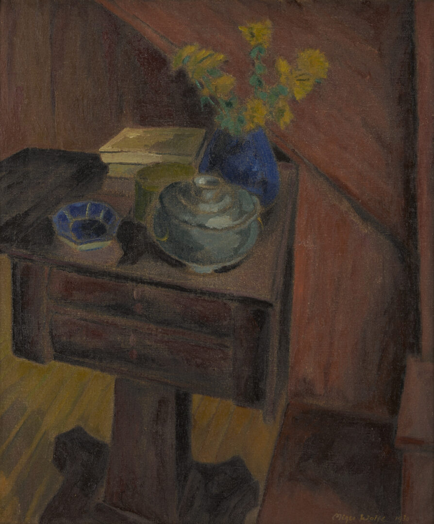 Lot 201: Meyer Wolfe Oil Still Life, Flowers on a Table