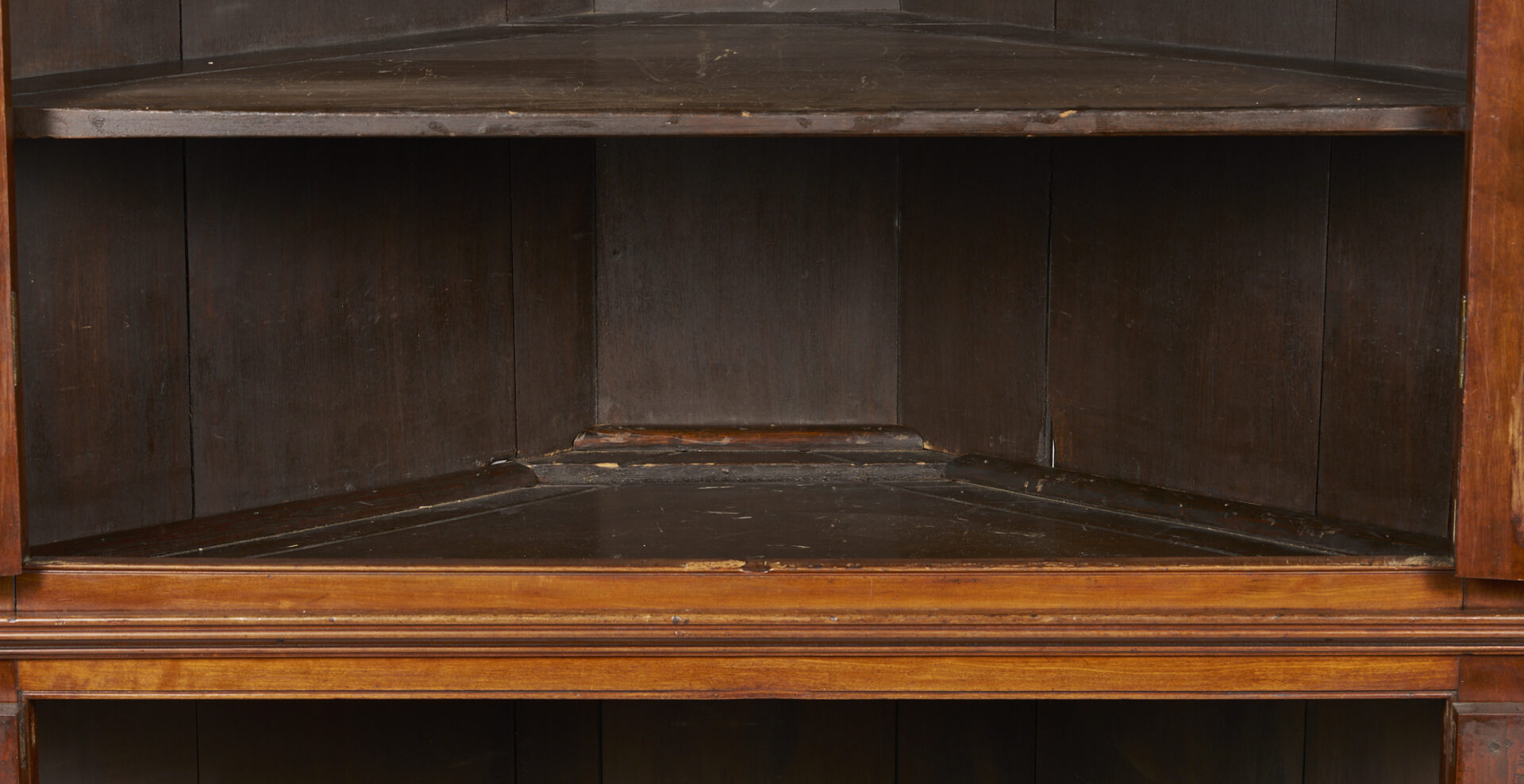 Lot 208: East Tennessee 2-Piece 16-Pane Corner Cupboard, c. 1820