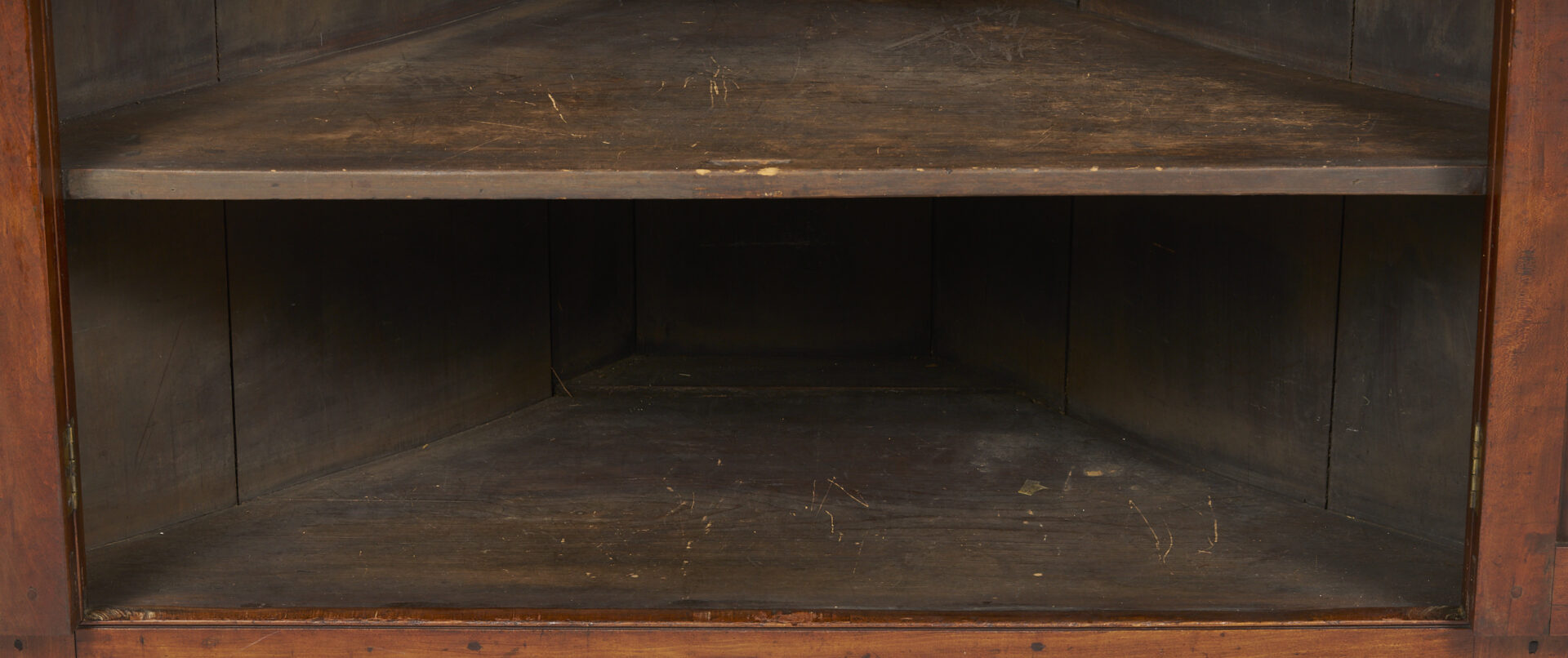 Lot 208: East Tennessee 2-Piece 16-Pane Corner Cupboard, c. 1820