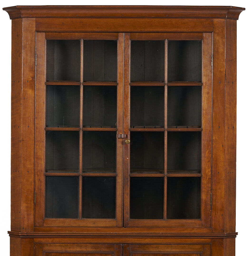 Lot 208: East Tennessee 2-Piece 16-Pane Corner Cupboard, c. 1820
