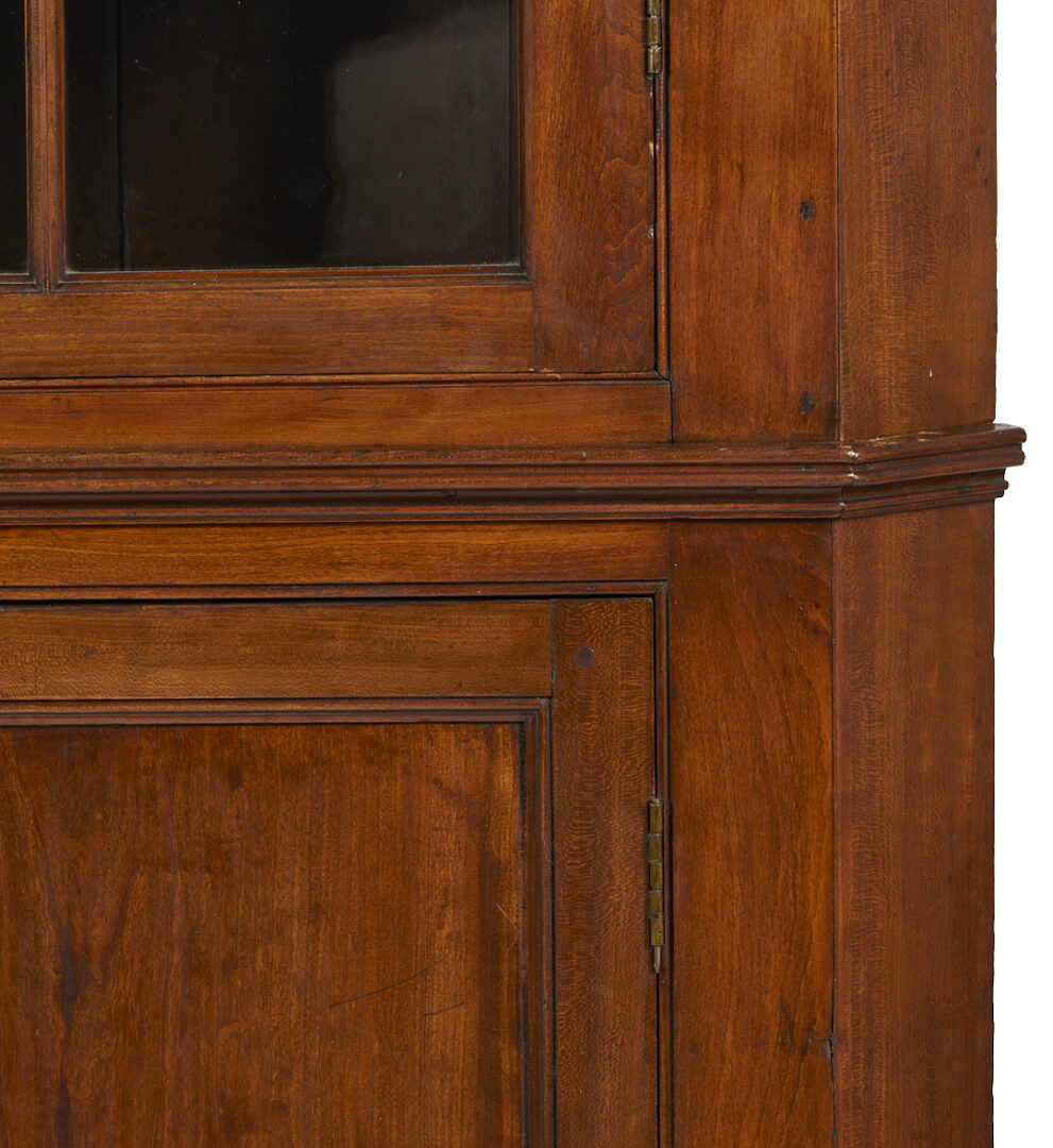 Lot 208: East Tennessee 2-Piece 16-Pane Corner Cupboard, c. 1820