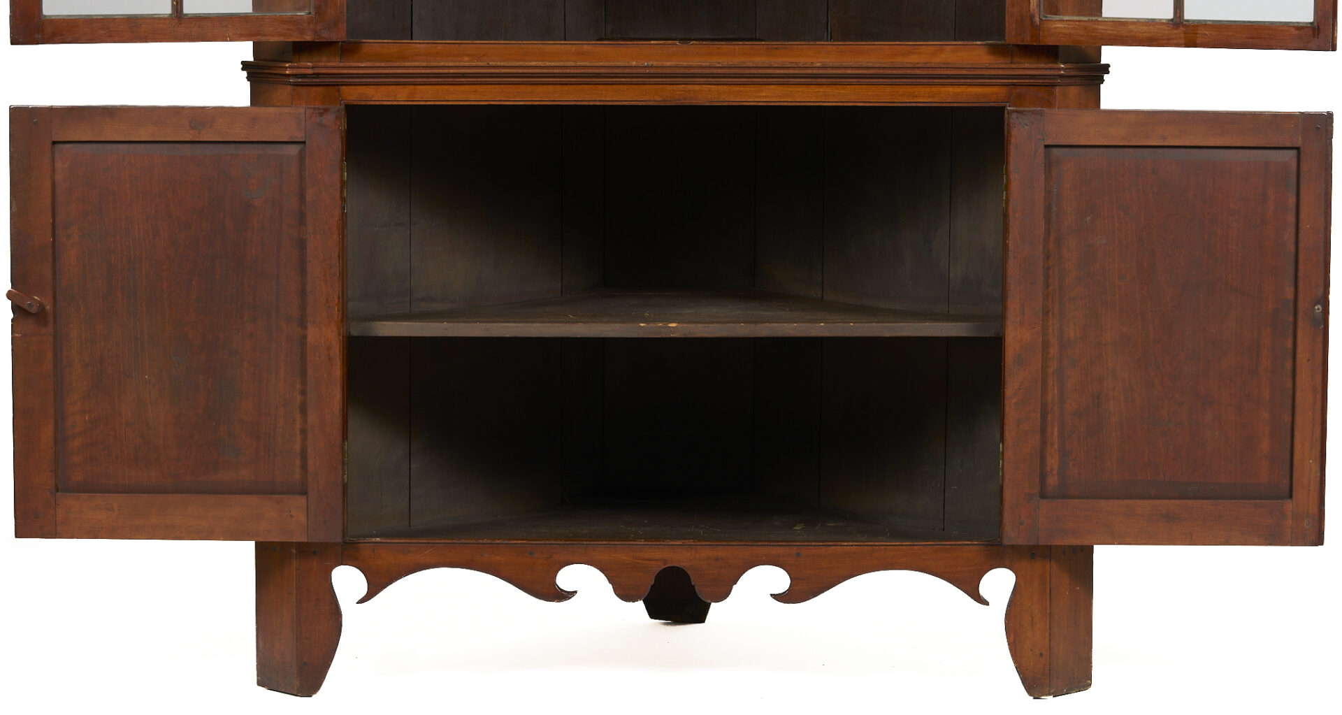 Lot 208: East Tennessee 2-Piece 16-Pane Corner Cupboard, c. 1820