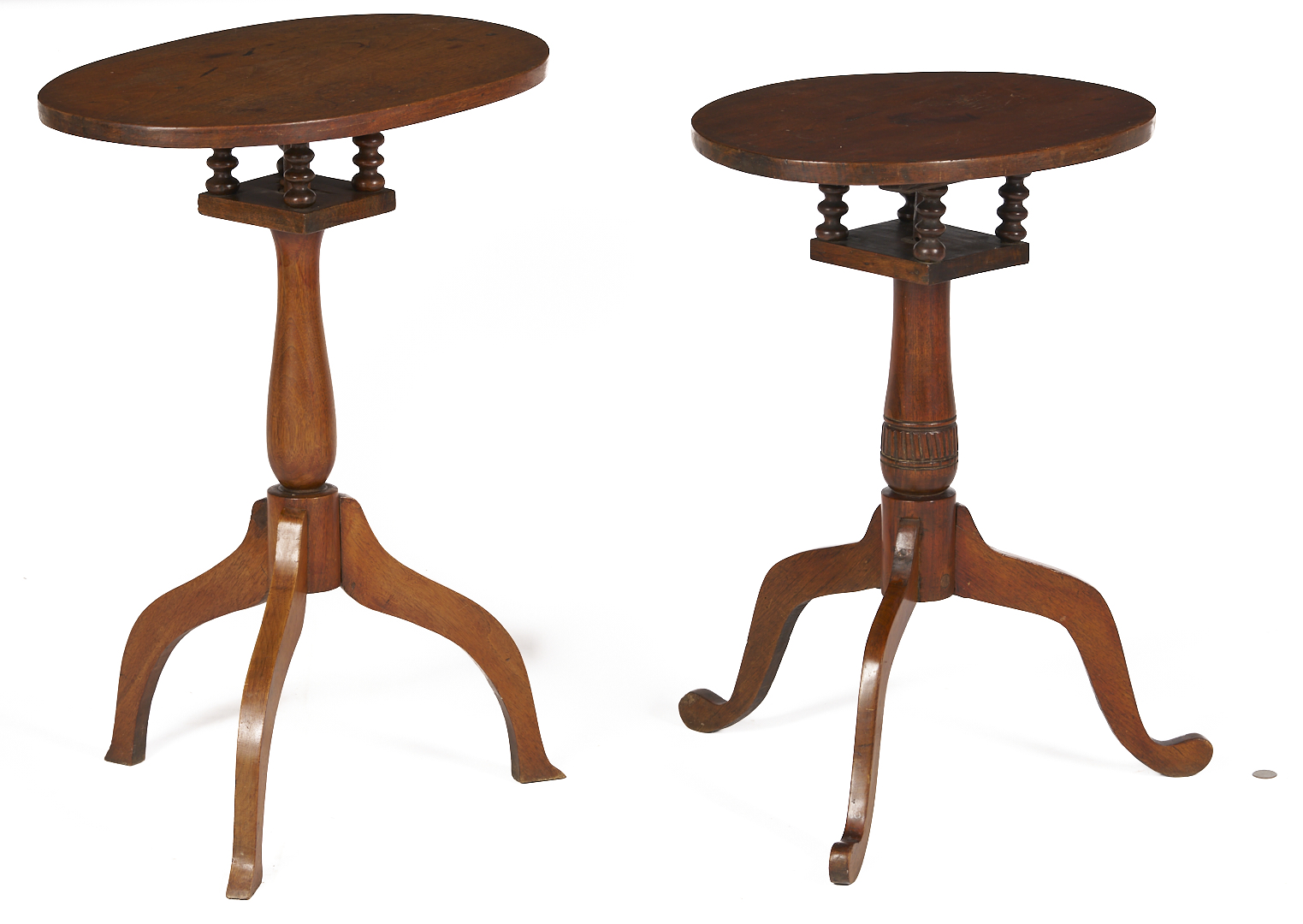 Lot 209: 2 East TN Walnut Bird Cage Candle Stands