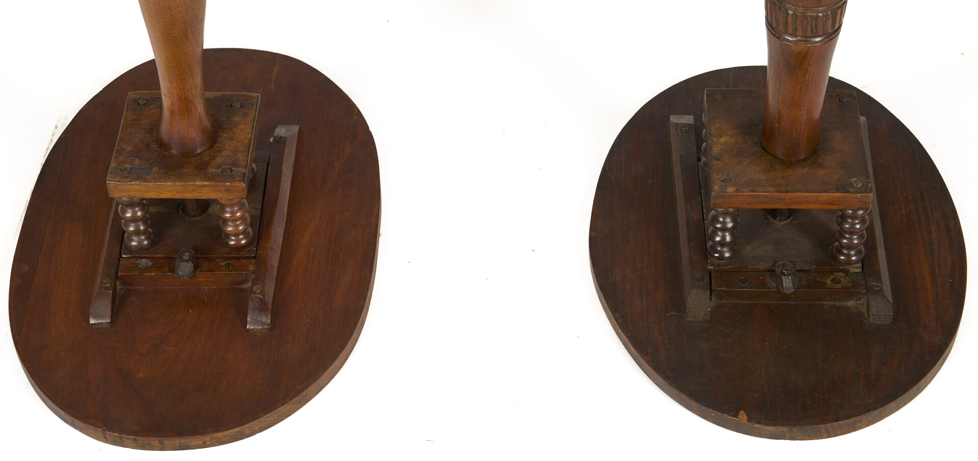 Lot 209: 2 East TN Walnut Bird Cage Candle Stands