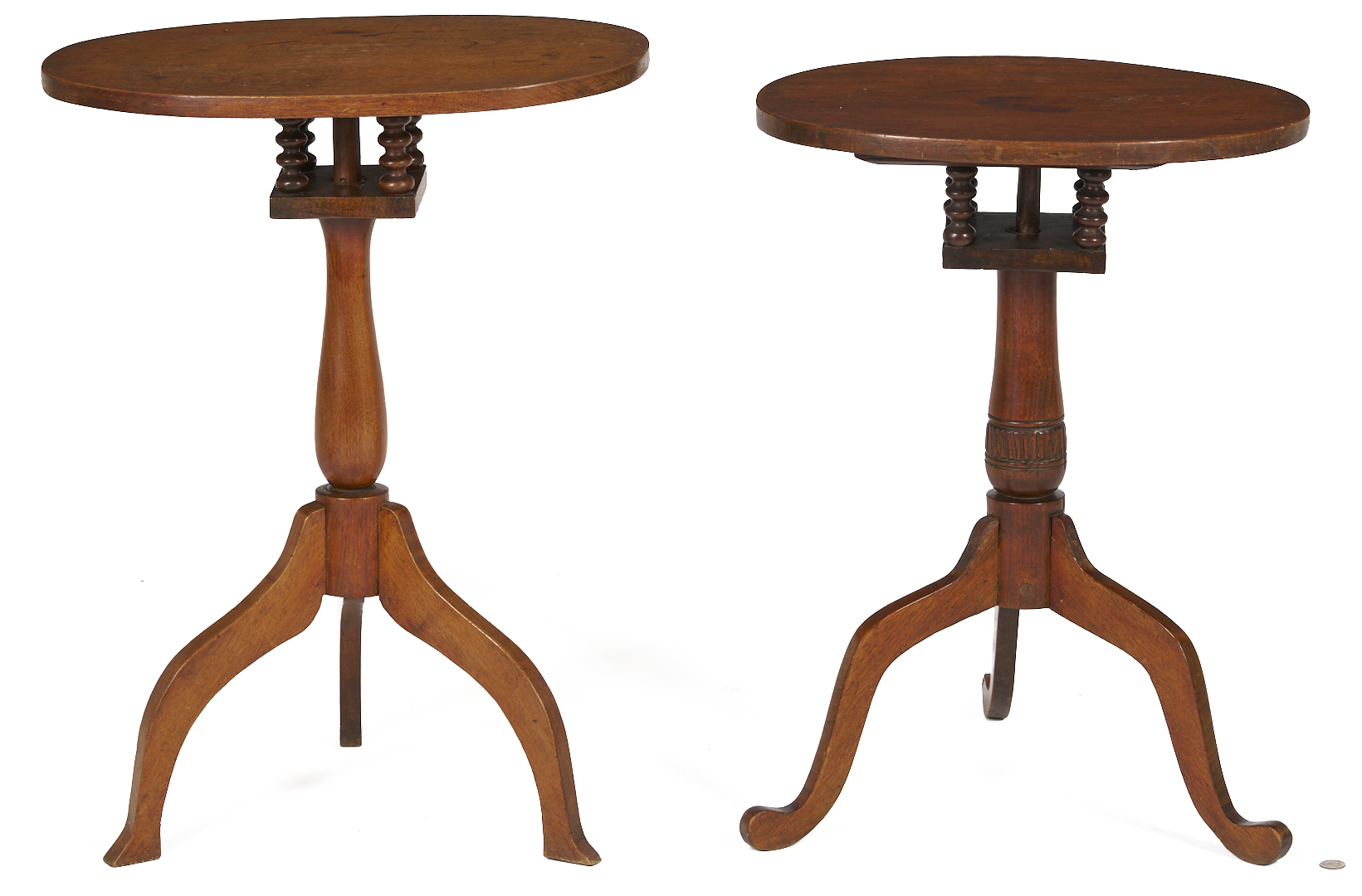 Lot 209: 2 East TN Walnut Bird Cage Candle Stands