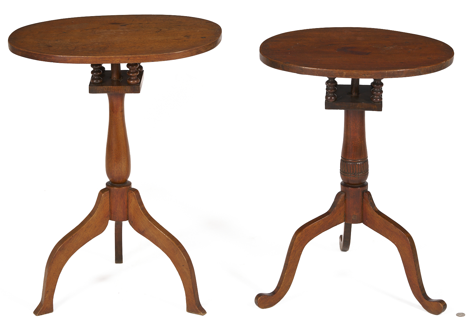 Lot 209: 2 East TN Walnut Bird Cage Candle Stands