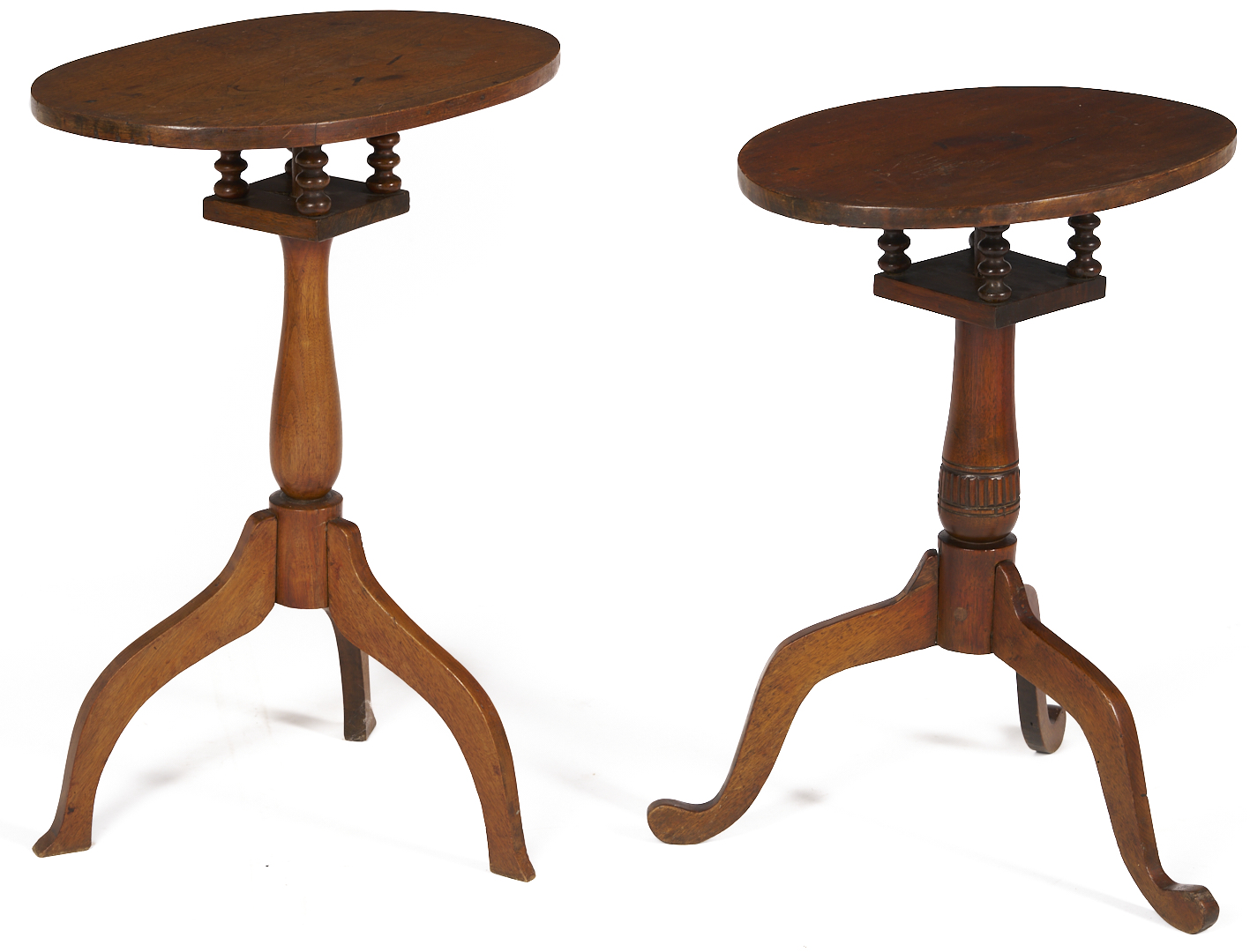 Lot 209: 2 East TN Walnut Bird Cage Candle Stands