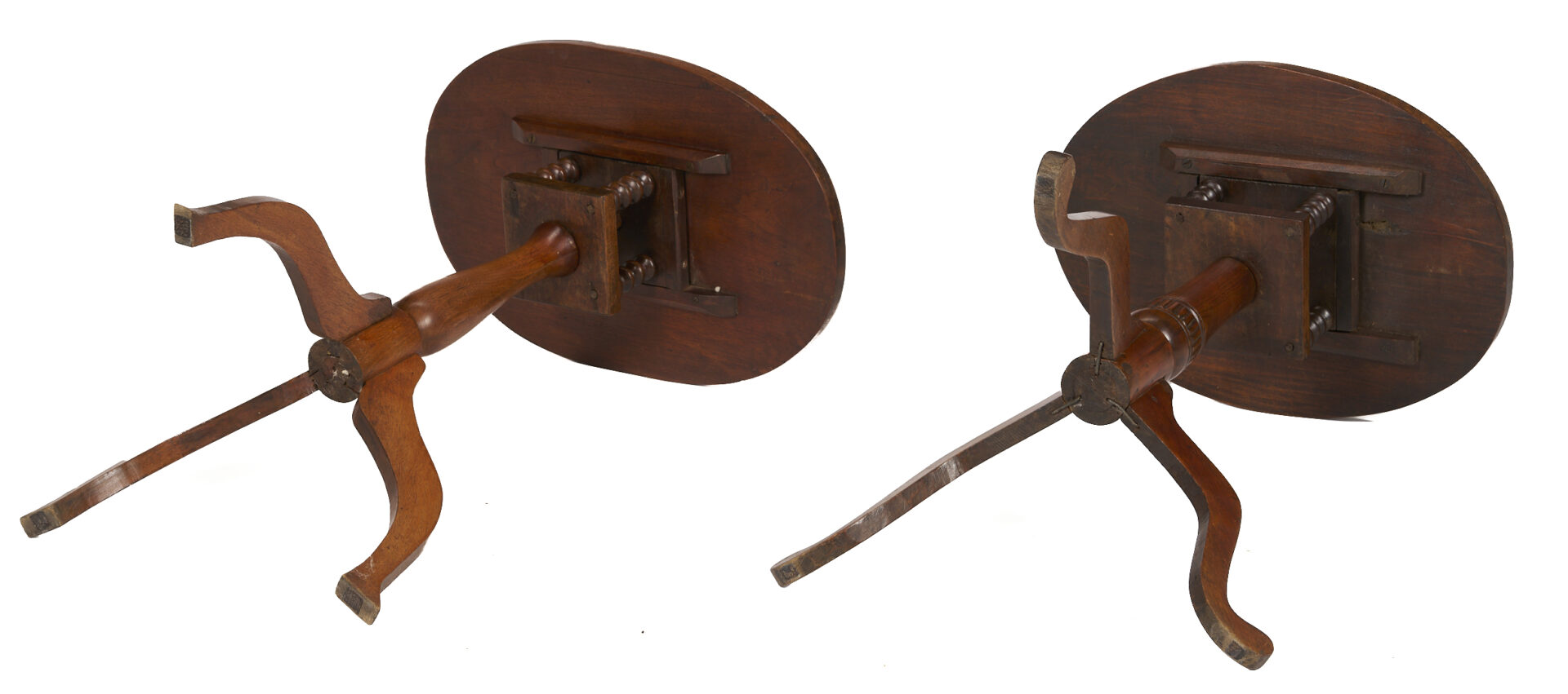 Lot 209: 2 East TN Walnut Bird Cage Candle Stands