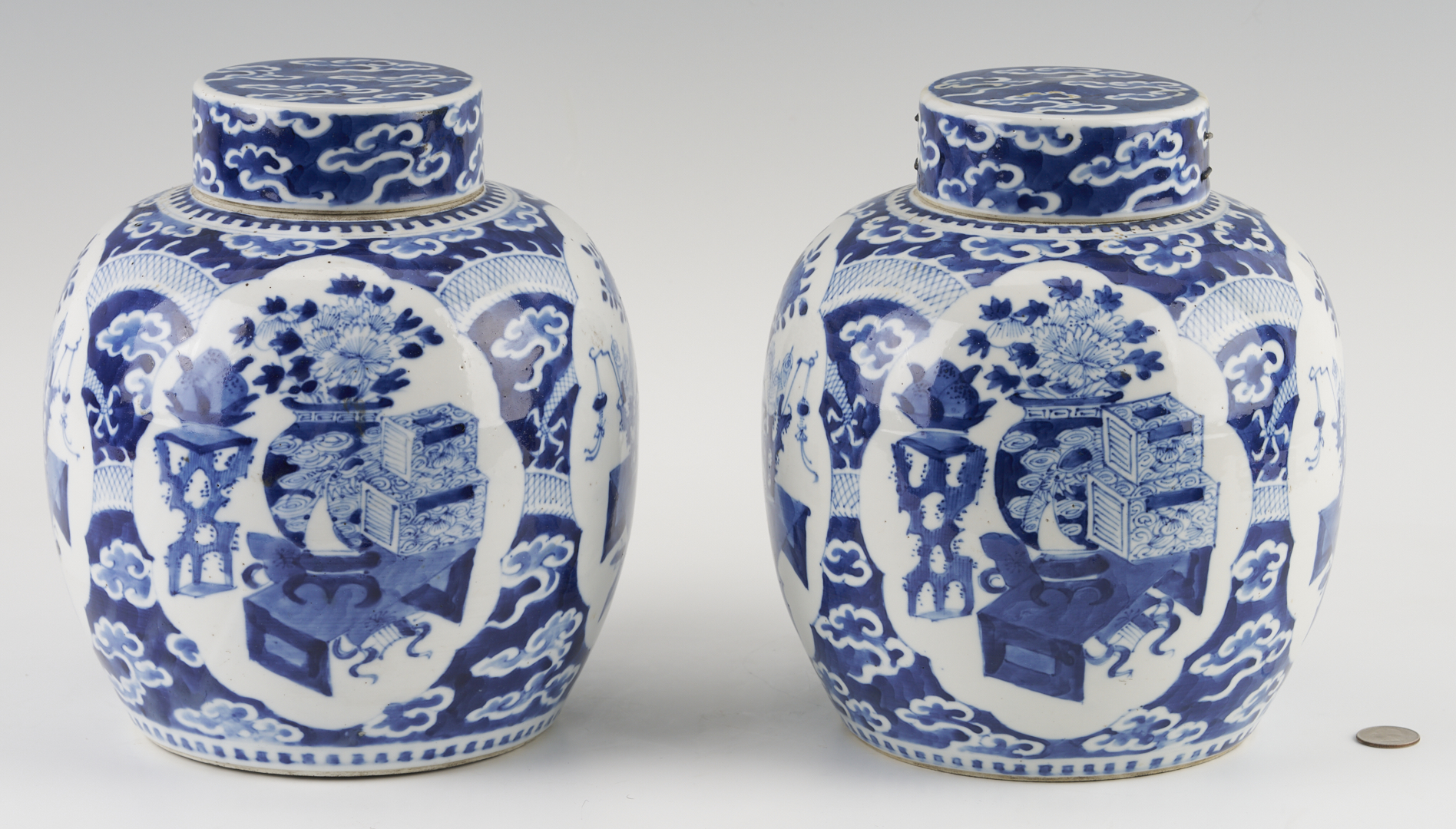 Lot 20: Pair of Chinese Blue & White Ginger Jars