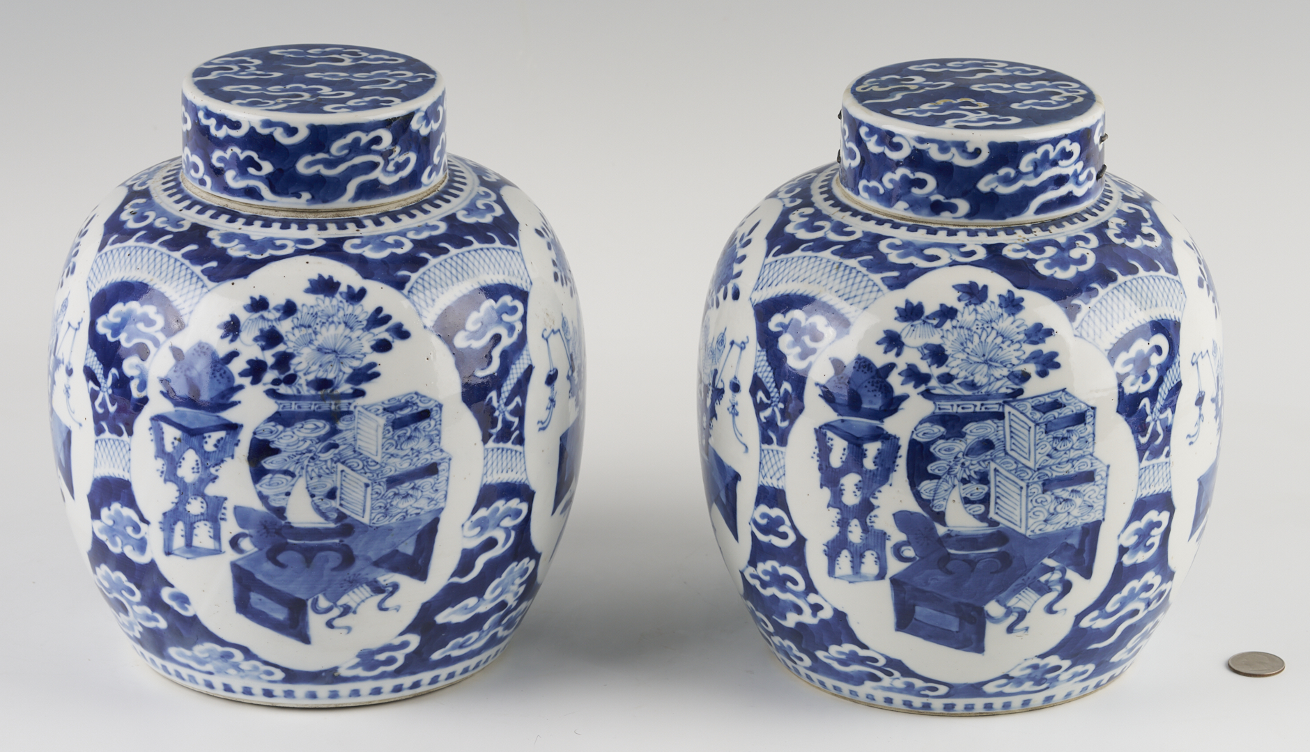Lot 20: Pair of Chinese Blue & White Ginger Jars