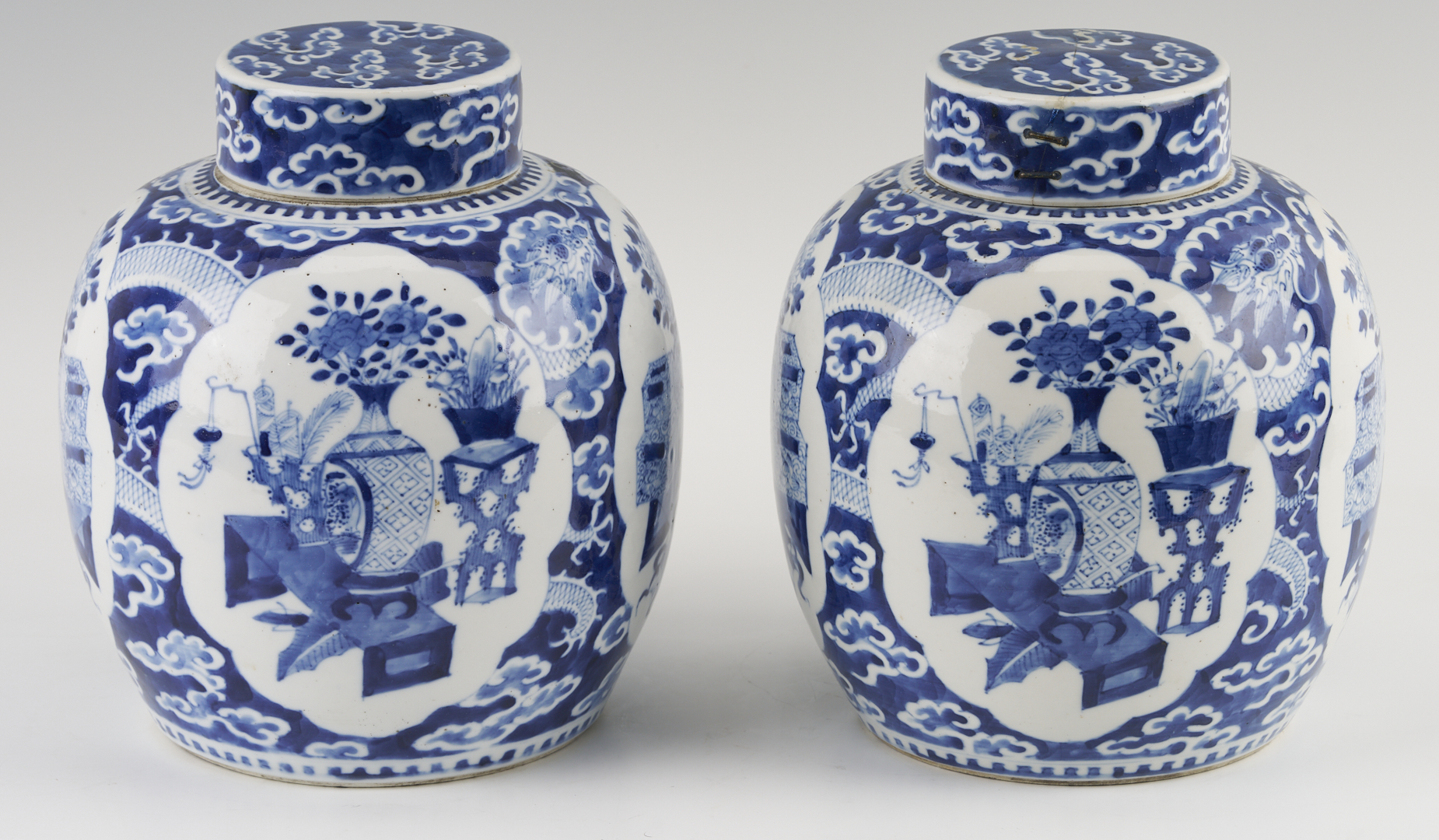 Lot 20: Pair of Chinese Blue & White Ginger Jars