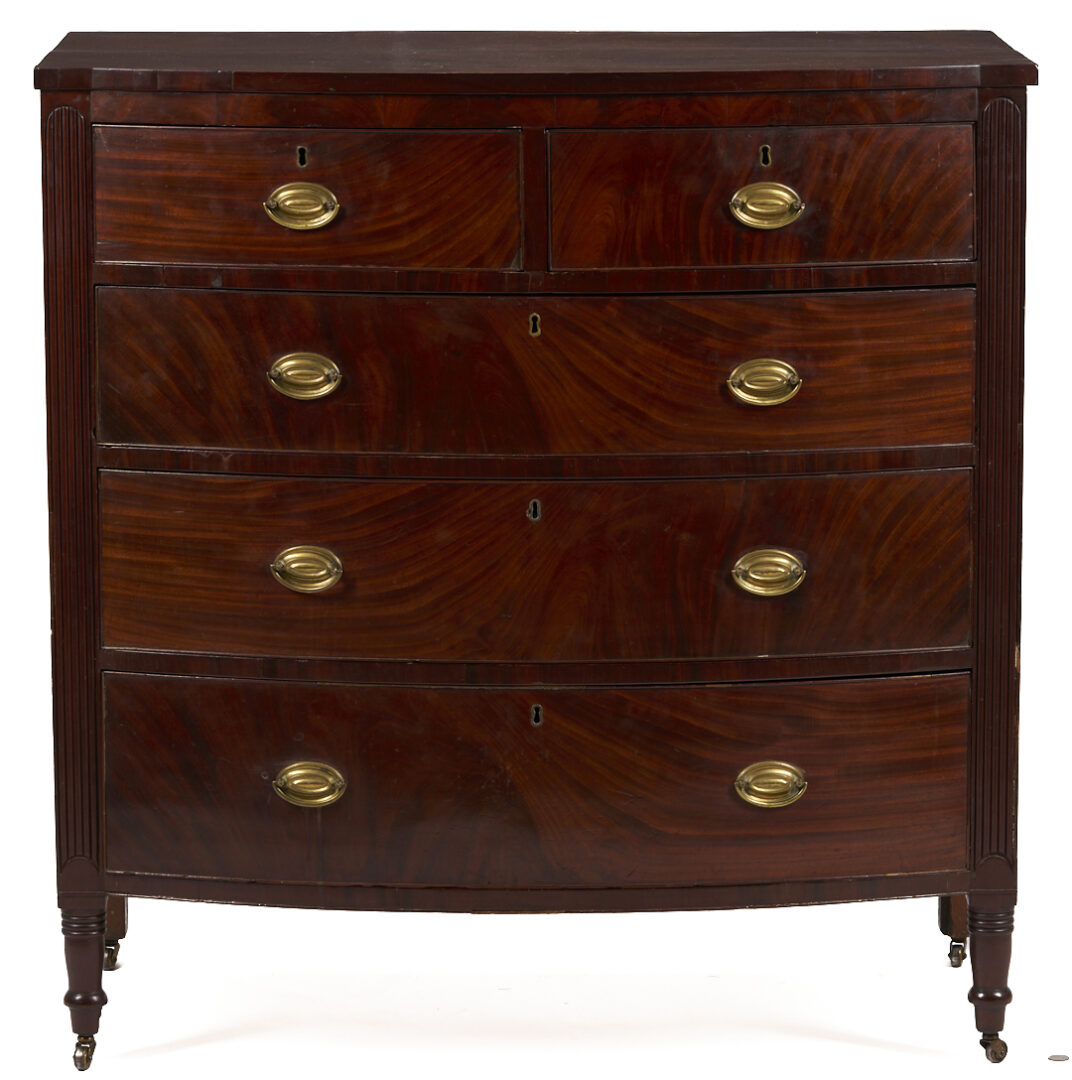 Lot 214: Southern Federal Bowfront Chest of Drawers, attr. Virginia