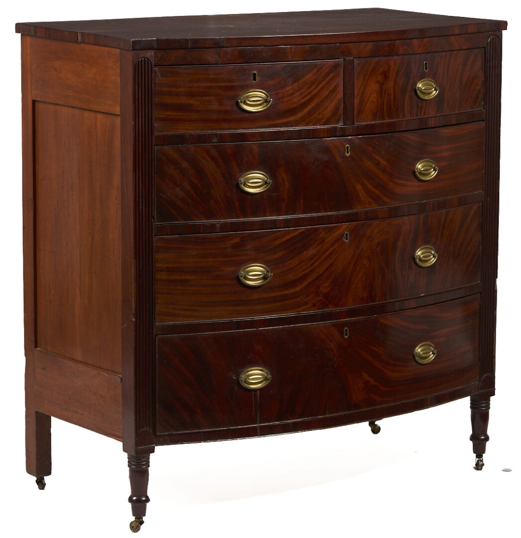 Lot 214: Southern Federal Bowfront Chest of Drawers, attr. Virginia