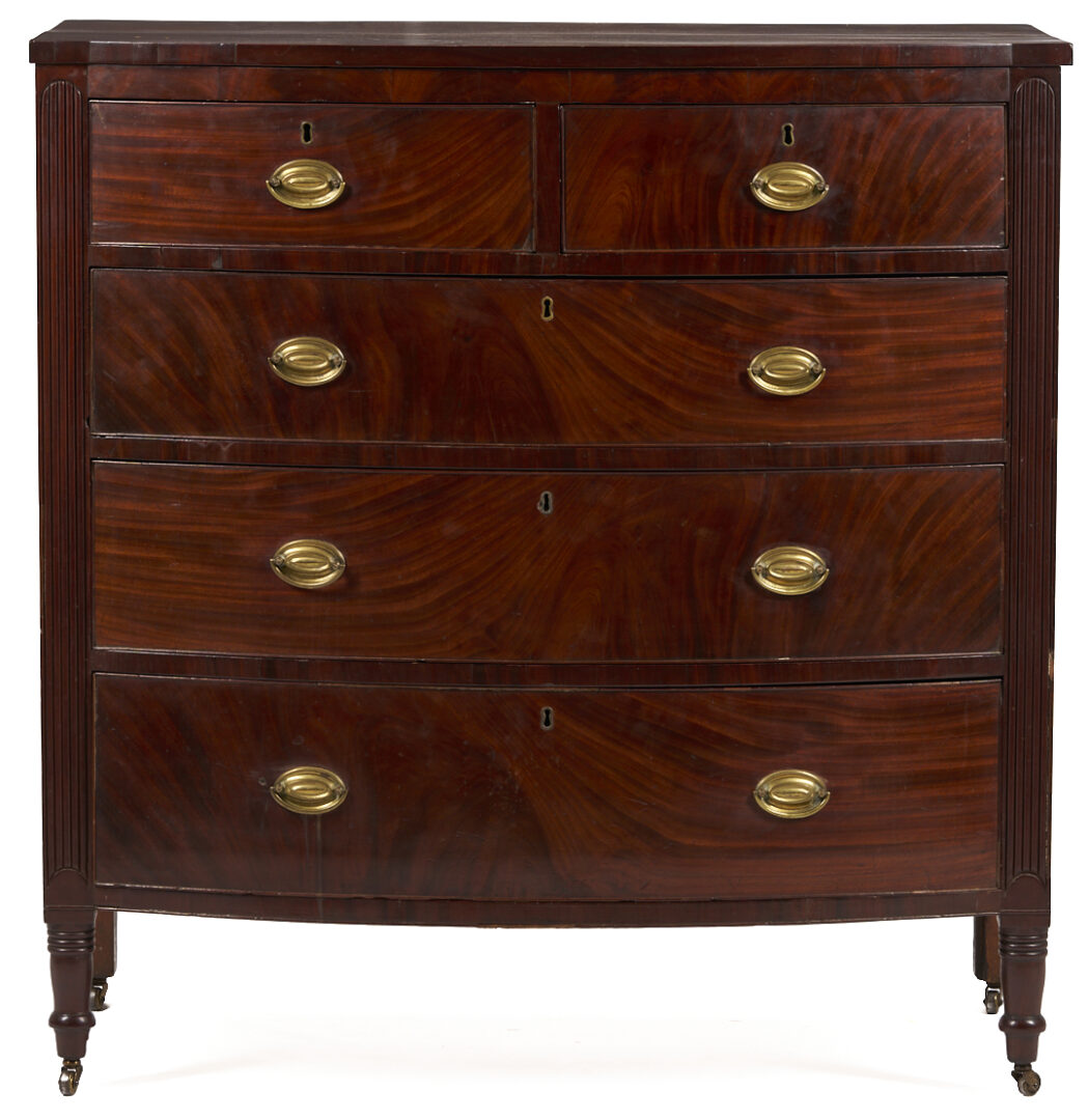 Lot 214: Southern Federal Bowfront Chest of Drawers, attr. Virginia