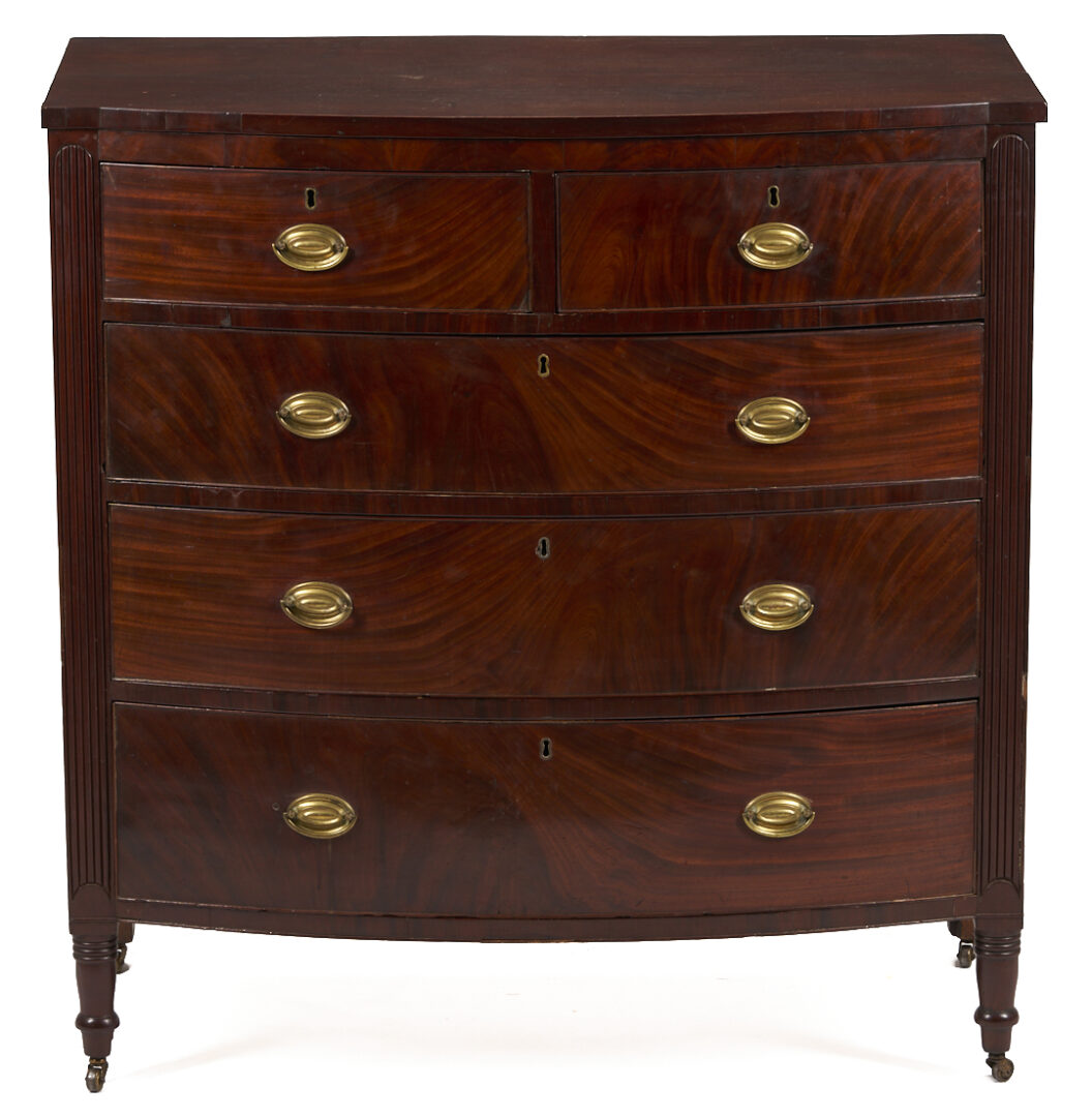 Lot 214: Southern Federal Bowfront Chest of Drawers, attr. Virginia