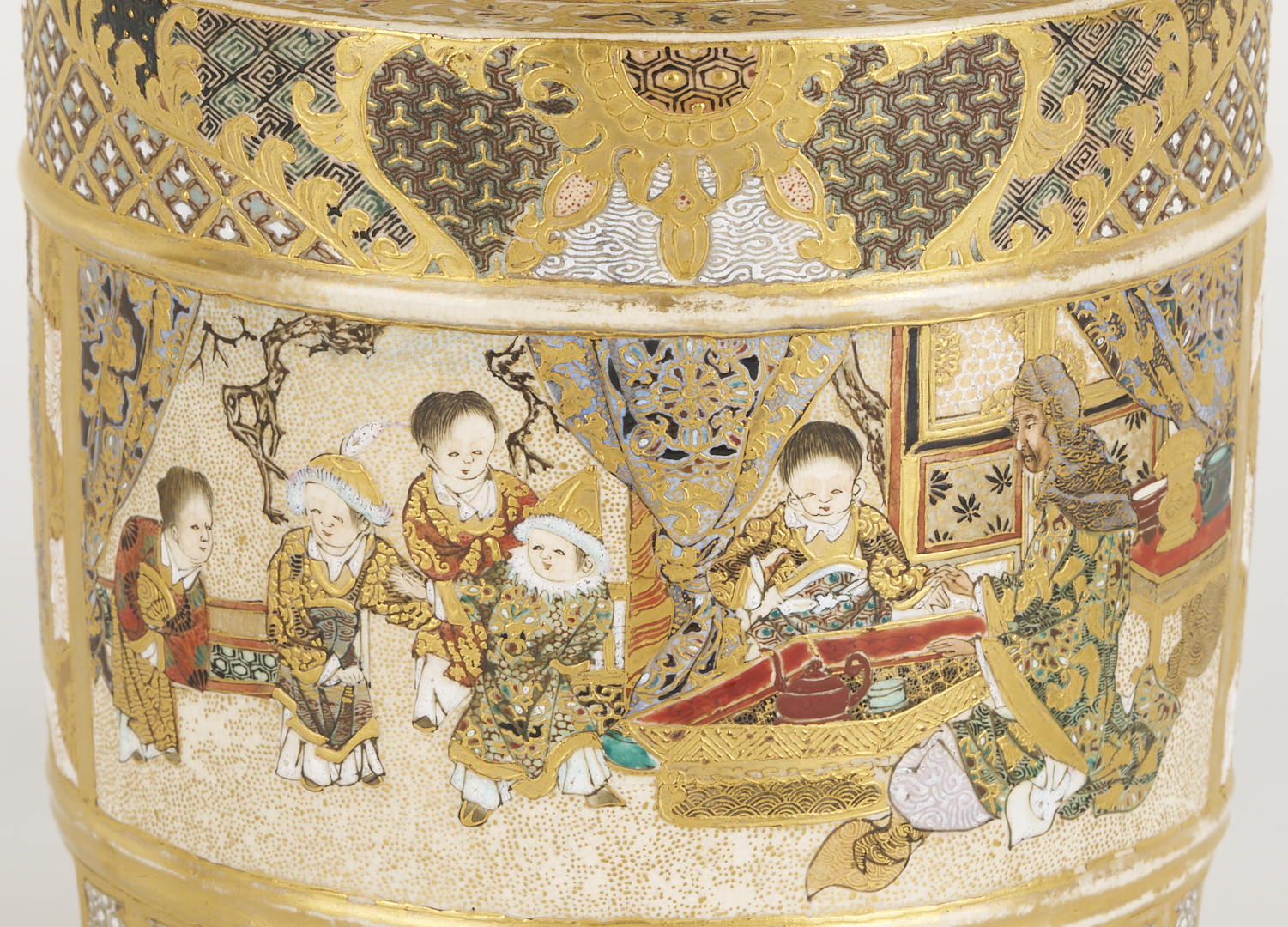 Lot 21: Japanese Satsuma Porcelain Koro, Child Figure and Drum Box