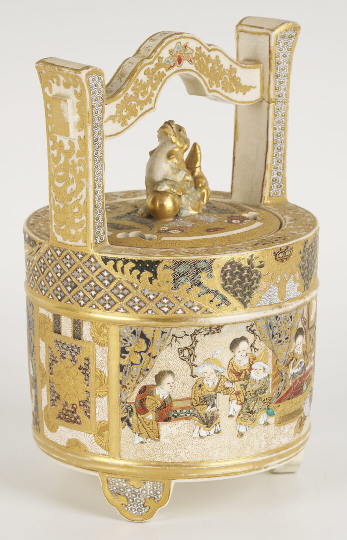 Lot 21: Japanese Satsuma Porcelain Koro, Child Figure and Drum Box