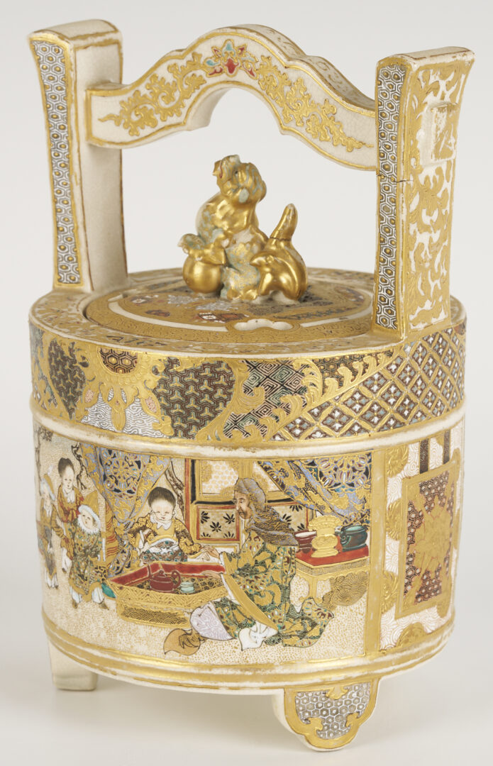 Lot 21: Japanese Satsuma Porcelain Koro, Child Figure and Drum Box