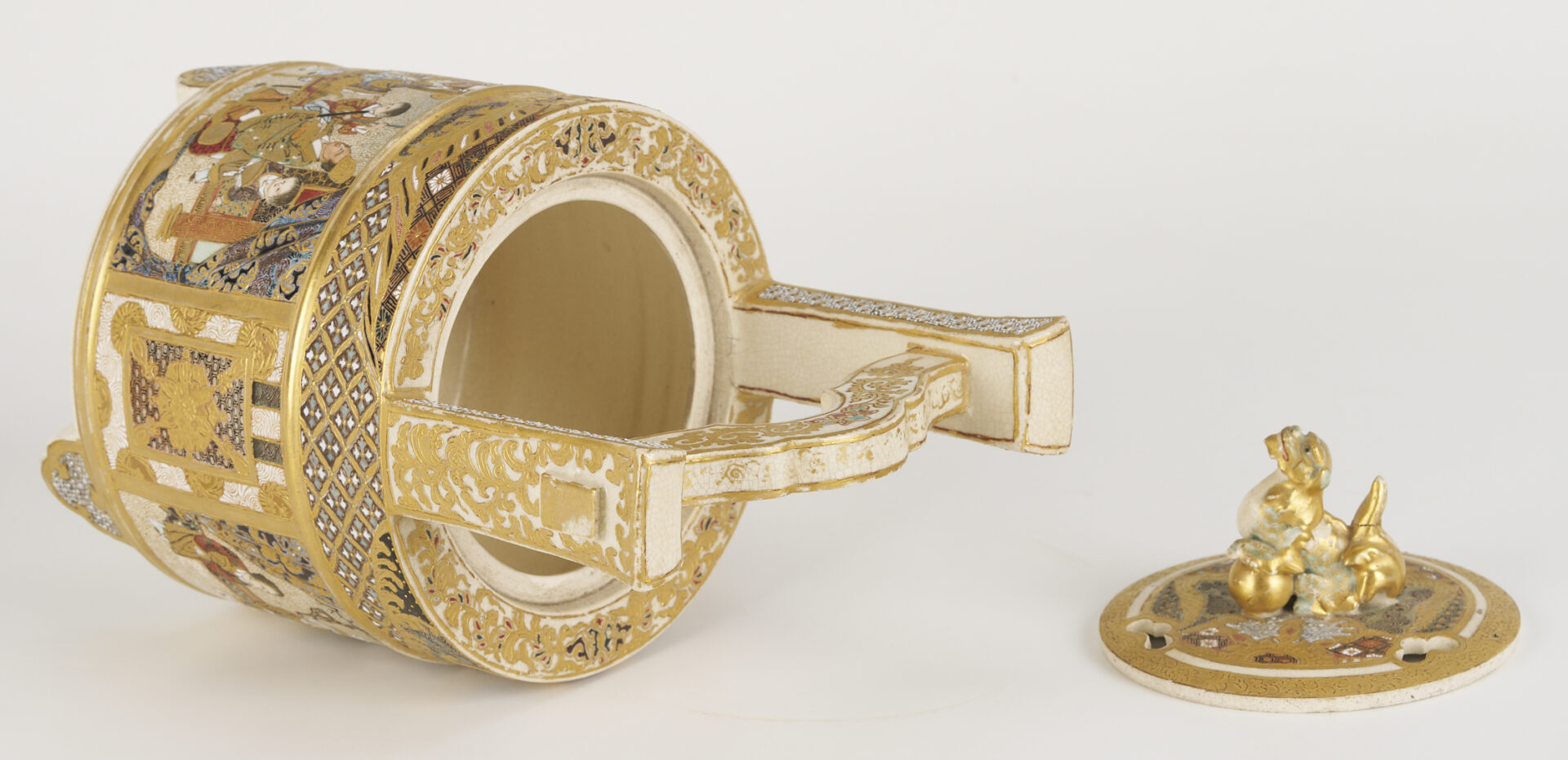 Lot 21: Japanese Satsuma Porcelain Koro, Child Figure and Drum Box