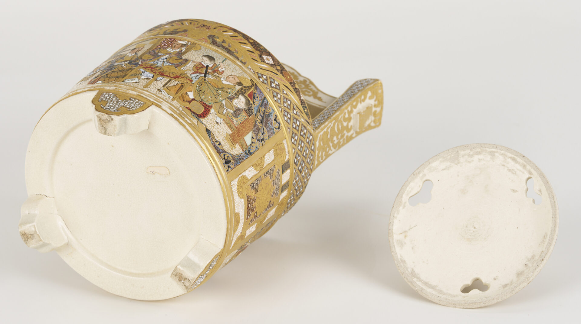 Lot 21: Japanese Satsuma Porcelain Koro, Child Figure and Drum Box