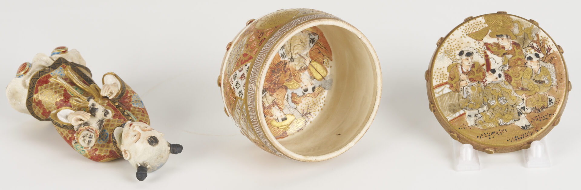 Lot 21: Japanese Satsuma Porcelain Koro, Child Figure and Drum Box