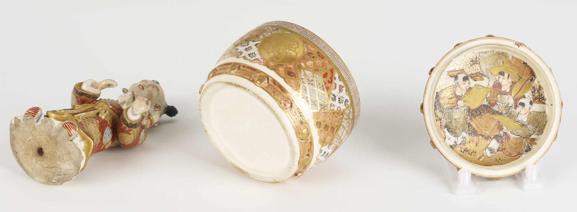 Lot 21: Japanese Satsuma Porcelain Koro, Child Figure and Drum Box
