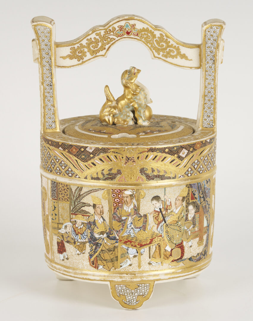 Lot 21: Japanese Satsuma Porcelain Koro, Child Figure and Drum Box