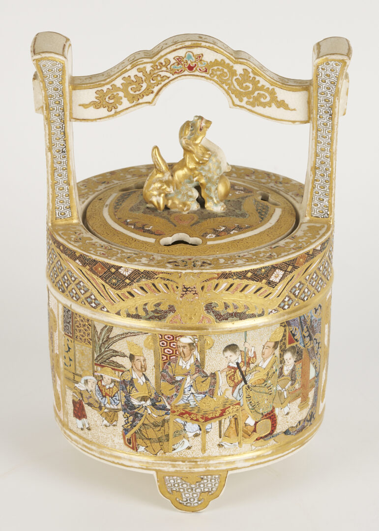Lot 21: Japanese Satsuma Porcelain Koro, Child Figure and Drum Box