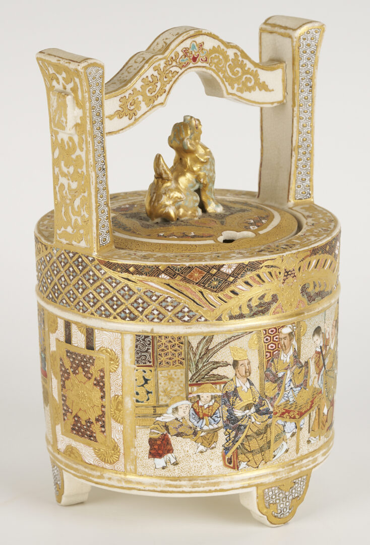 Lot 21: Japanese Satsuma Porcelain Koro, Child Figure and Drum Box