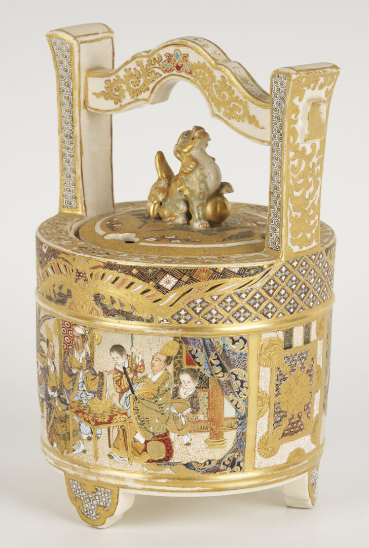 Lot 21: Japanese Satsuma Porcelain Koro, Child Figure and Drum Box