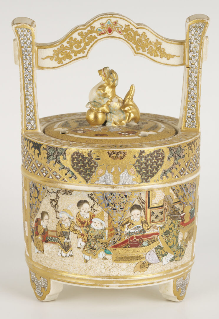 Lot 21: Japanese Satsuma Porcelain Koro, Child Figure and Drum Box