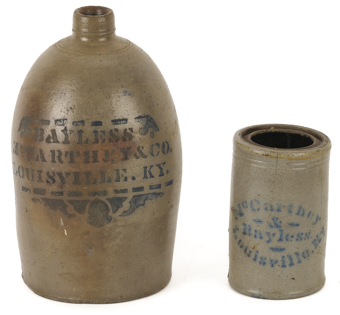 Lot 225: Bayless McCarthy & Co. Louisville Kentucky Stoneware Jug and Jar, 2 Items