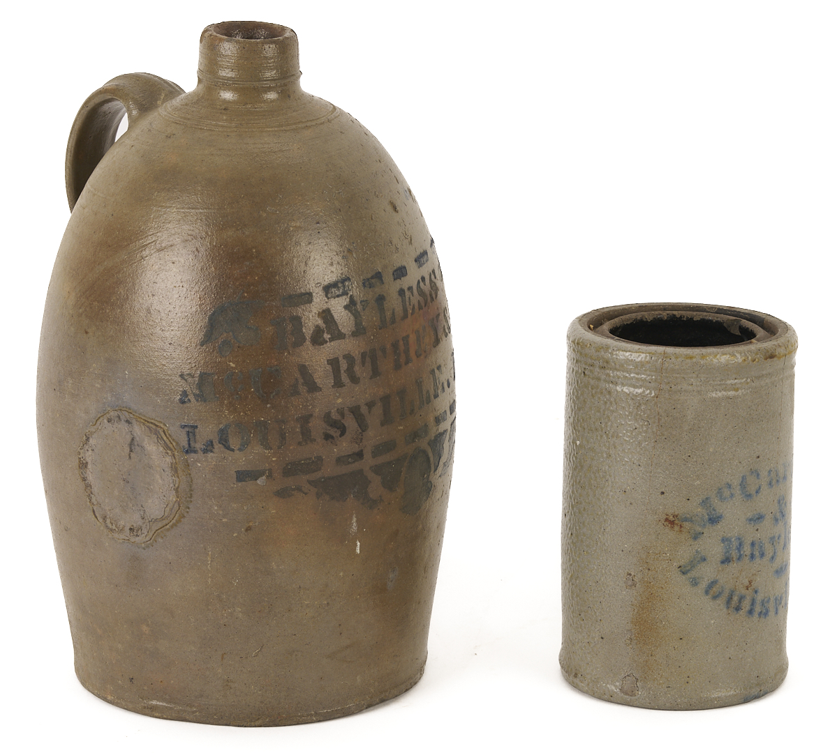 Lot 225: Bayless McCarthy & Co. Louisville Kentucky Stoneware Jug and Jar, 2 Items