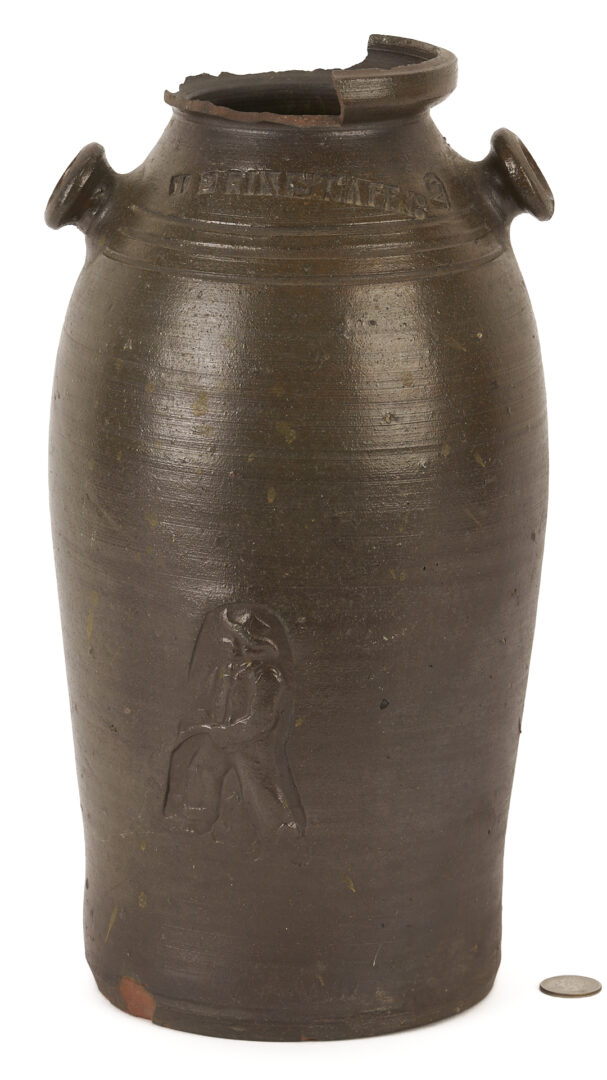 Lot 227: Exhibited East TN Grindstaff Pottery Jar with Figure Stamp