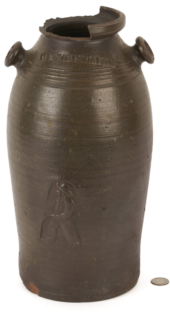 Lot 227: Exhibited East TN Grindstaff Pottery Jar with Figure Stamp