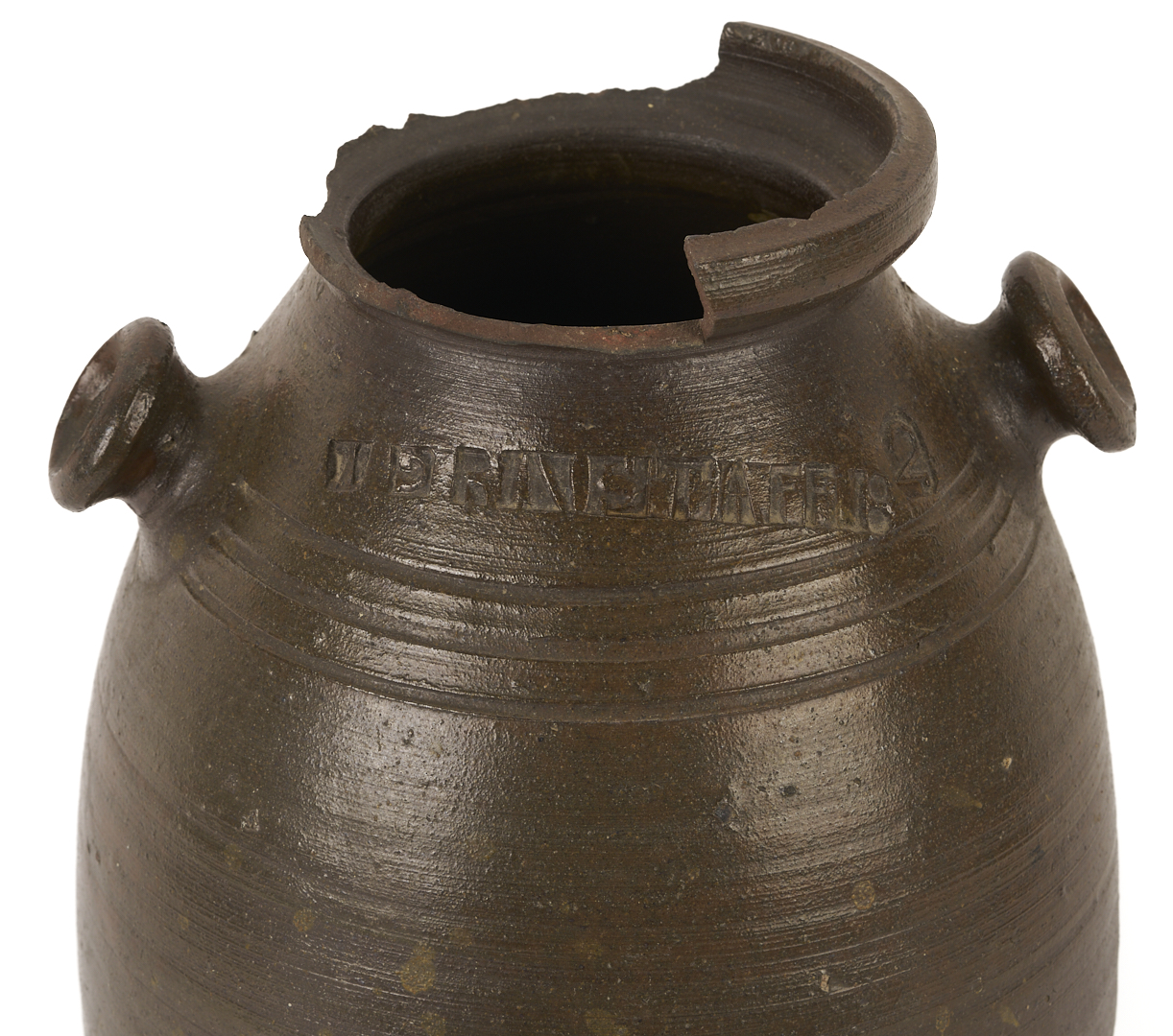 Lot 227: Exhibited East TN Grindstaff Pottery Jar with Figure Stamp