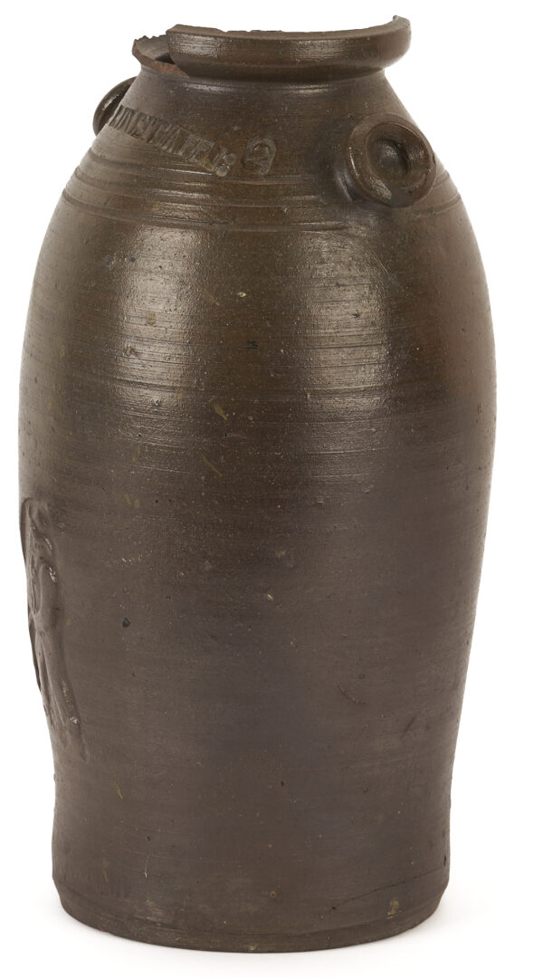 Lot 227: Exhibited East TN Grindstaff Pottery Jar with Figure Stamp