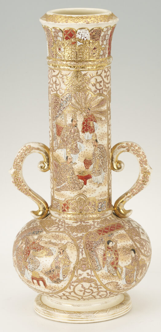 Lot 22: 3 Satsuma Double Handled Vases